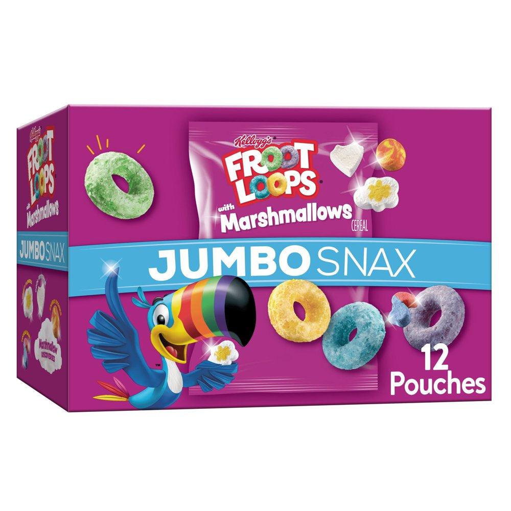 Kellogg'S Jumbo Snax Froot Loops Original with Marshmallows Cereal Snacks, 5.04 Oz, 12 Count