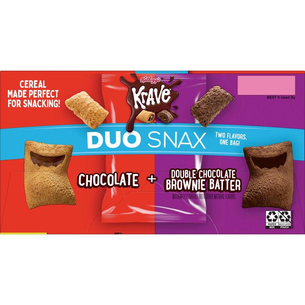 Kellogg'S Krave Duo Snax Chocolate and Double Chocolate Brownie Batter Cereal Snacks, 5 Oz, 10 Count