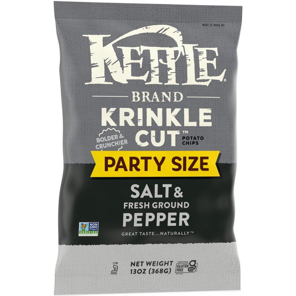 Kettle Brand Potato Chips, Krinkle Cut, Salt & Ground Pepper Kettle Chips, Party Size, 13 Oz