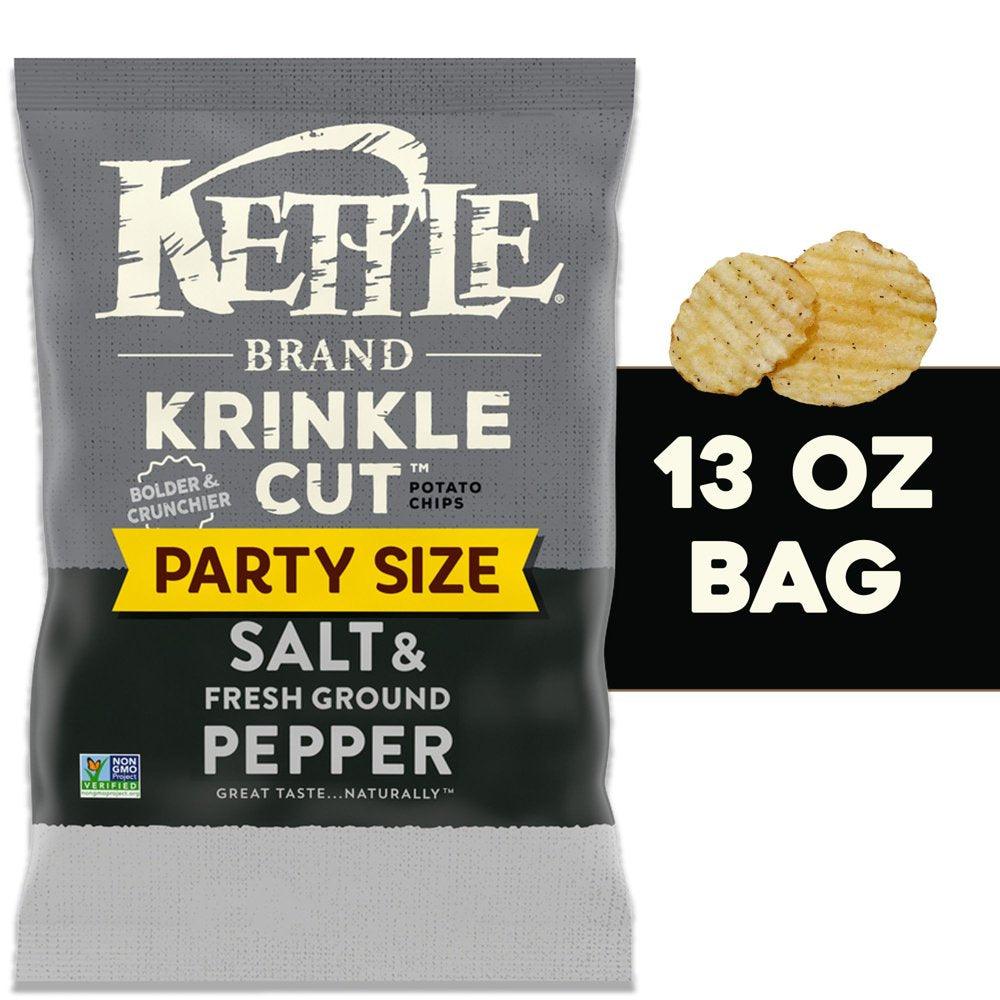 Kettle Brand Potato Chips, Krinkle Cut, Salt & Ground Pepper Kettle Chips, Party Size, 13 Oz