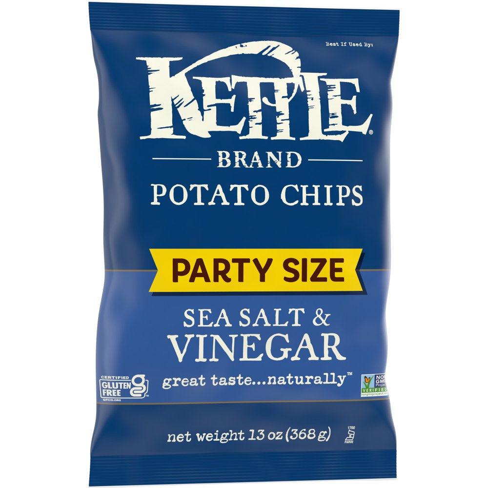 Kettle Brand Potato Chips, Sea Salt & Vinegar Kettle Chips, Party Size, 13 Oz