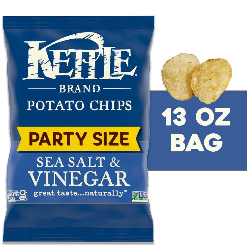 Kettle Brand Potato Chips, Sea Salt & Vinegar Kettle Chips, Party Size, 13 Oz