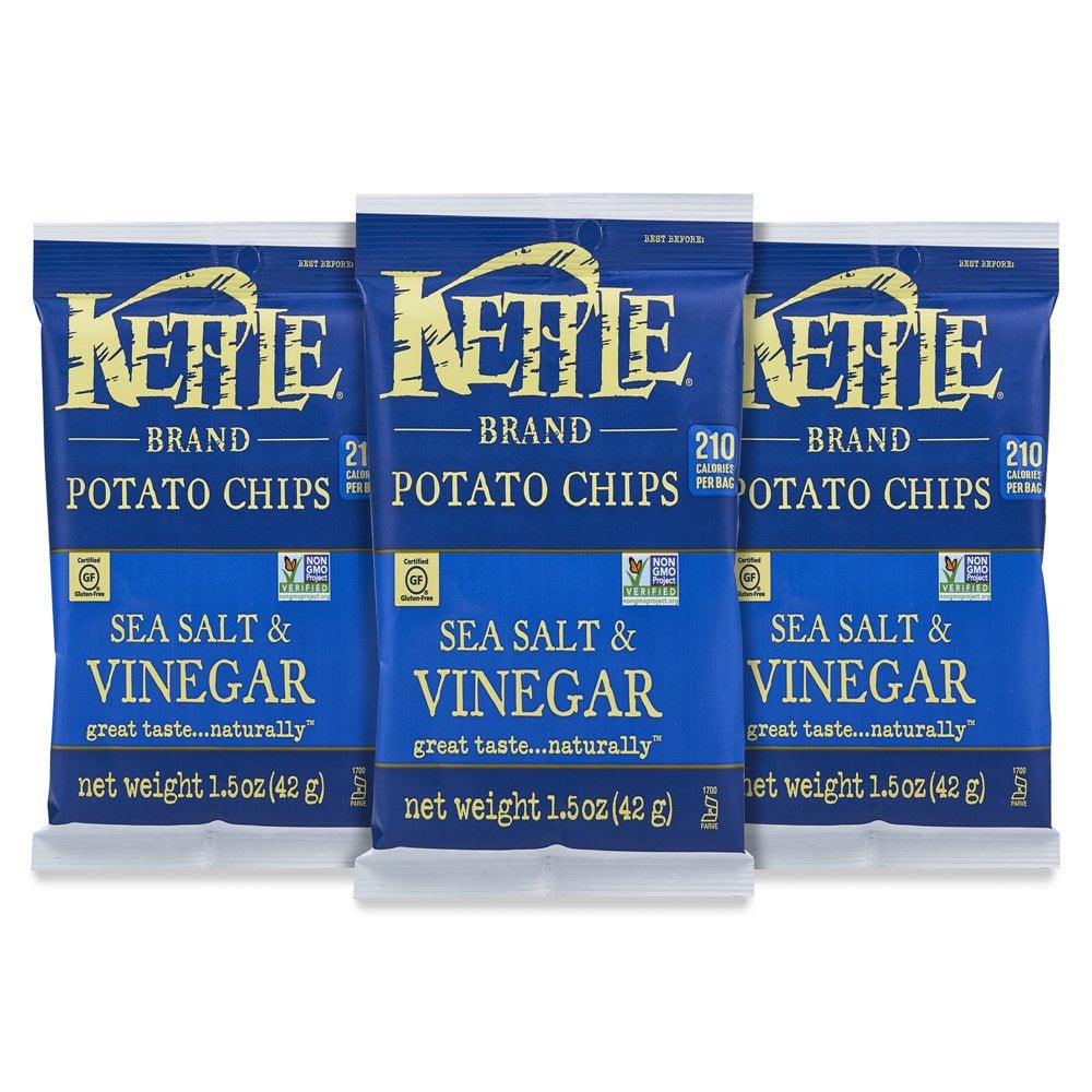 Kettle Brand Potato Chips, Sea Salt and Vinegar, Single-Serve 1.5 Oz, 24 Ct