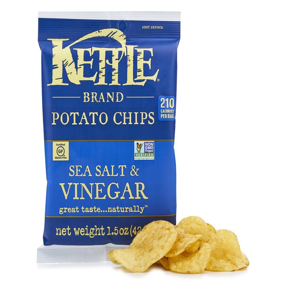 Kettle Brand Potato Chips, Sea Salt and Vinegar, Single-Serve 1.5 Oz, 24 Ct