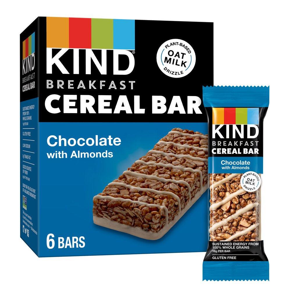 KIND Breakfast Cereal Bars, Gluten Free Snacks, Chocolate with Almonds, 9.3Oz Box (6 Bars)