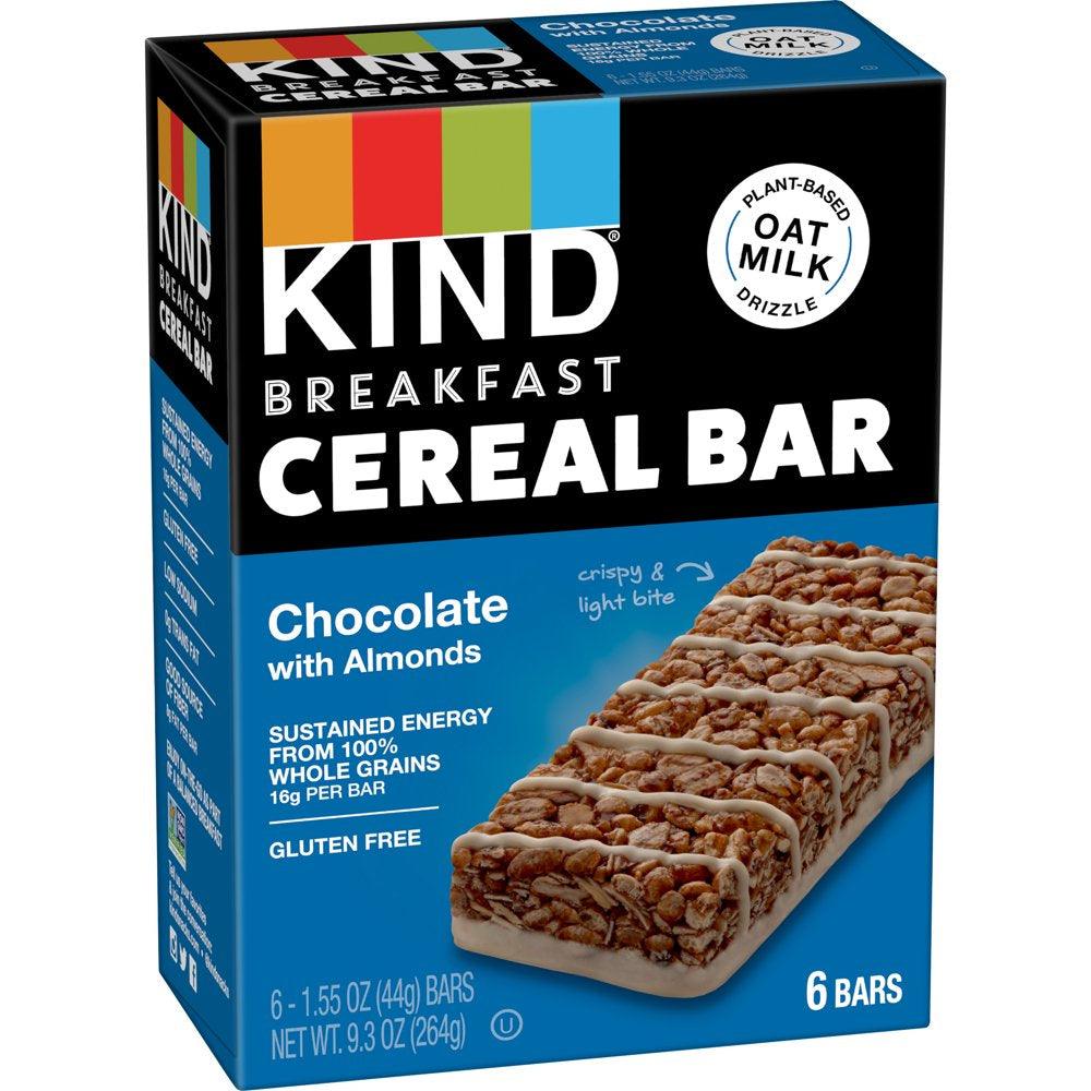 KIND Breakfast Cereal Bars, Gluten Free Snacks, Chocolate with Almonds, 9.3Oz Box (6 Bars)