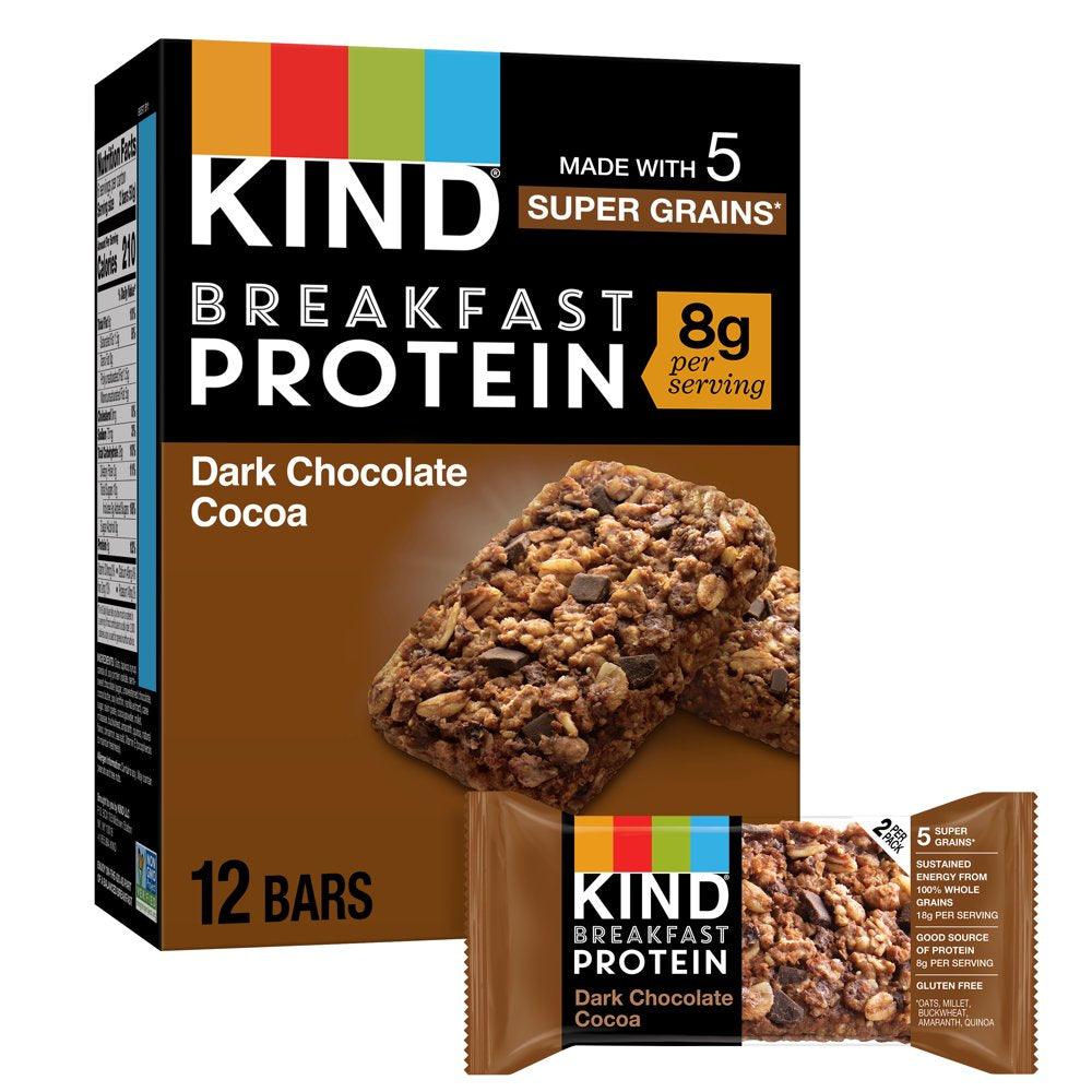 KIND Breakfast Protein Bars, Dark Chocolate Cocoa, 1.76 Oz, 12 Count