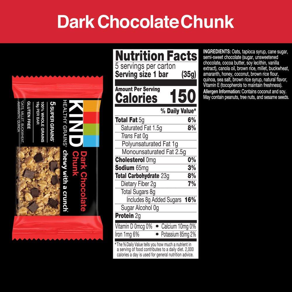 KIND Healthy Grain Bars, Dark Chocolate Chunk, 1.2 Oz, 5 Count