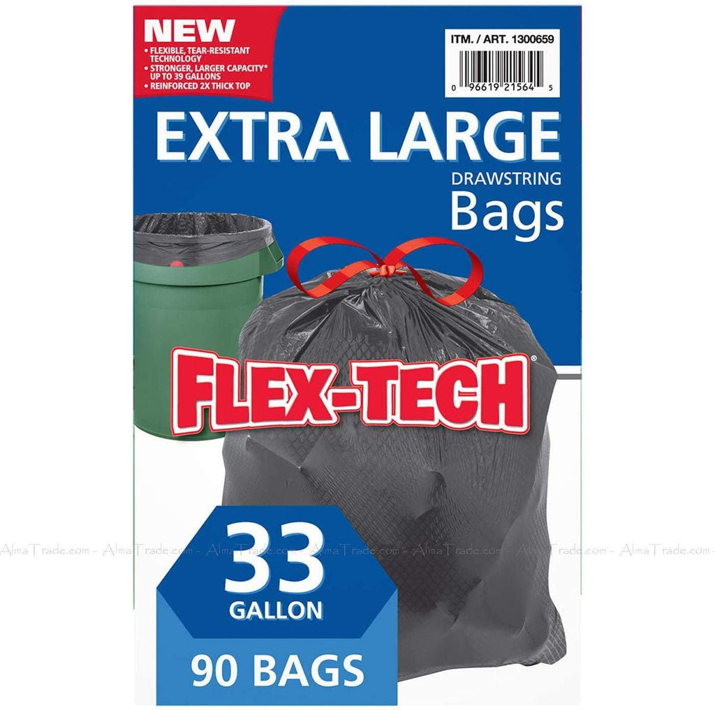 Flex-Tech 33 Gallon Trash Bag, 90Count, 1Count