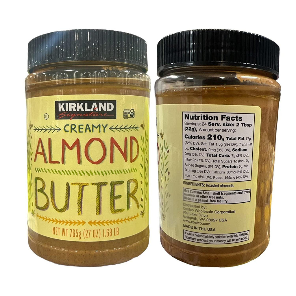 Mixed Nut Butter 27 OZ &  Creamy Almond Butter 27 OZ with Logic Dealz Zip Loc Baggie and 2 Wooden Stirring Spoons