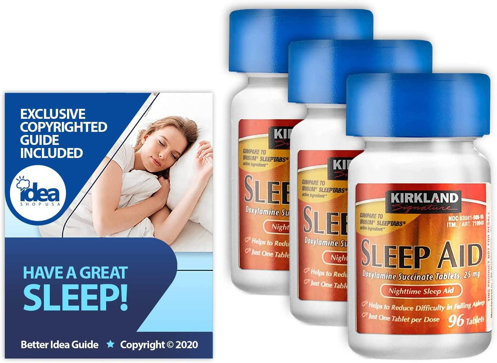 - Nighttime Sleep Aid, 25 Mg, 96 Ct (3 Pack) Bundle with Exclusive "Have a Great Sleep" - Better Idea Guide (4 Items)