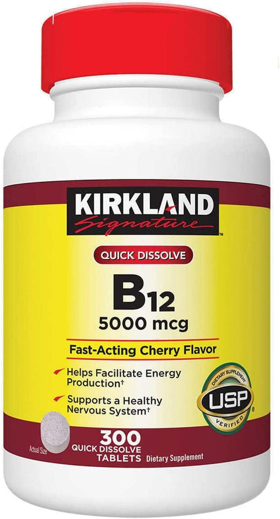 Kirkland-Signature Quick Dissolve B 12 5000 Mcg-Helps Facilitate Energy Production,300 Tablets,Cherry(Pack of 1)