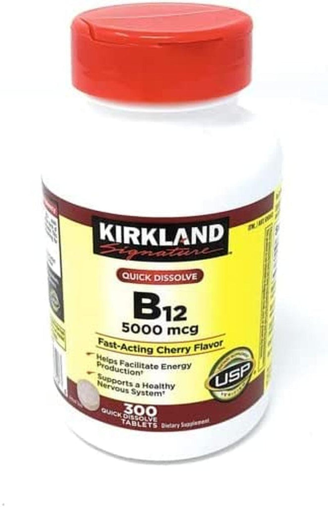 Kirkland-Signature Quick Dissolve B 12 5000 Mcg-Helps Facilitate Energy Production,300 Tablets,Cherry(Pack of 1)