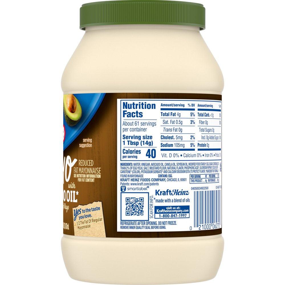 Kraft Mayo with Avocado Oil Reduced Fat Mayonnaise, 30 Fl Oz Jar