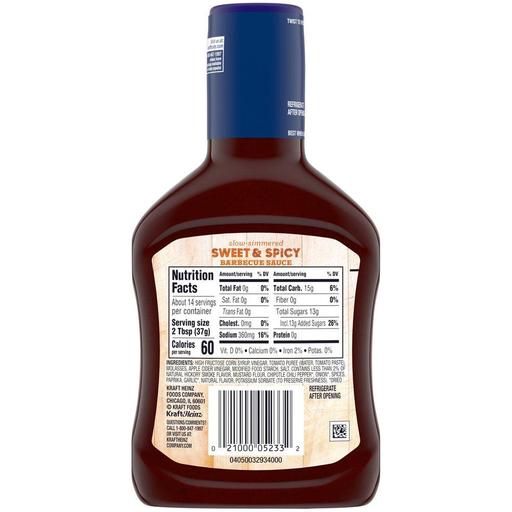 Kraft Sweet & Spicy Slow-Simmered Barbecue BBQ Sauce, 18 Oz Bottle