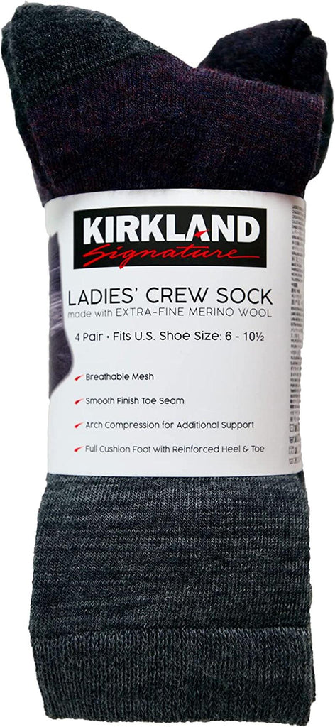 Ladies' Crew Socks Extra-Fine Merino Wool, Purple, 4 Pairs