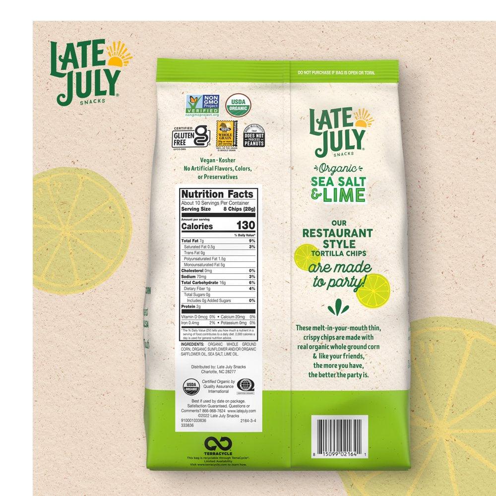 Late July Snacks Thin and Crispy Organic Tortilla Chips with Sea Salt and Lime, 10.1 Oz Bag