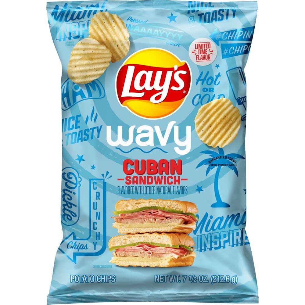 Lay'S Wavy Cuban Sandwich Snack Chips, 7.5 Oz Bag