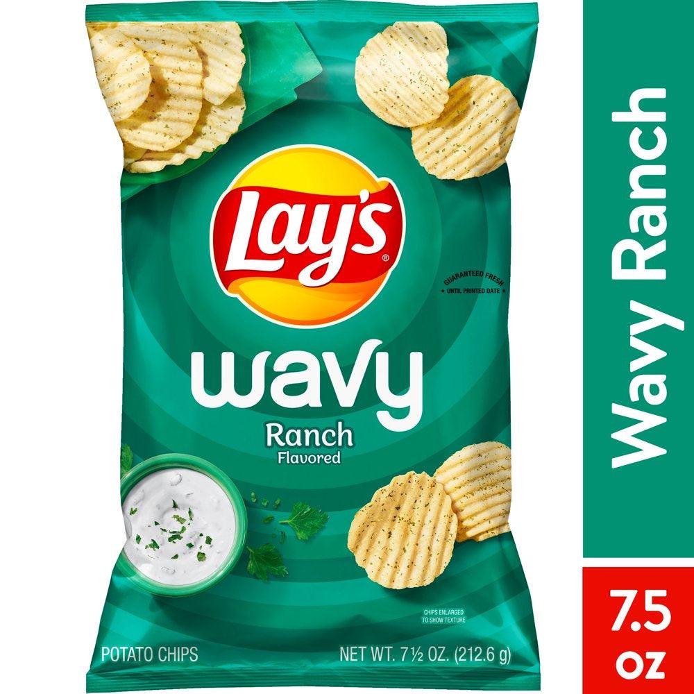 Lay'S Wavy Potato Chips, Ranch Flavor, 7.5 Oz Bag