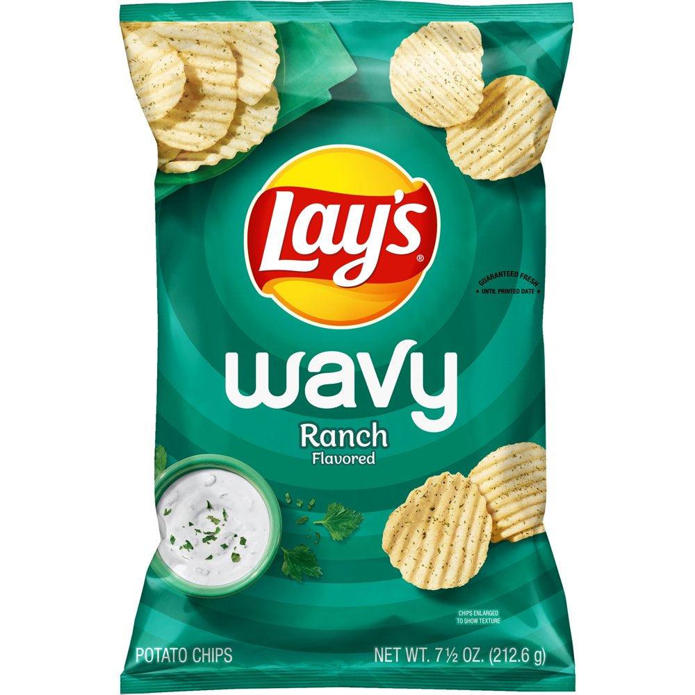 Lay'S Wavy Potato Chips, Ranch Flavor, 7.5 Oz Bag