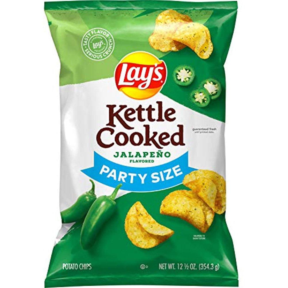 Lays Kettle Cooked Potato Chips, Jalapeno, 12.5Oz Party Size Bag