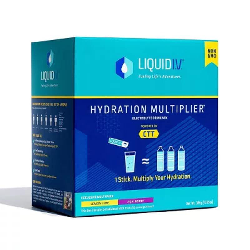 Liquid I.V. Hydration Multiplier Electrolyte Powder Packets, Lemon Lime & Acai Berry (24 Pk.)