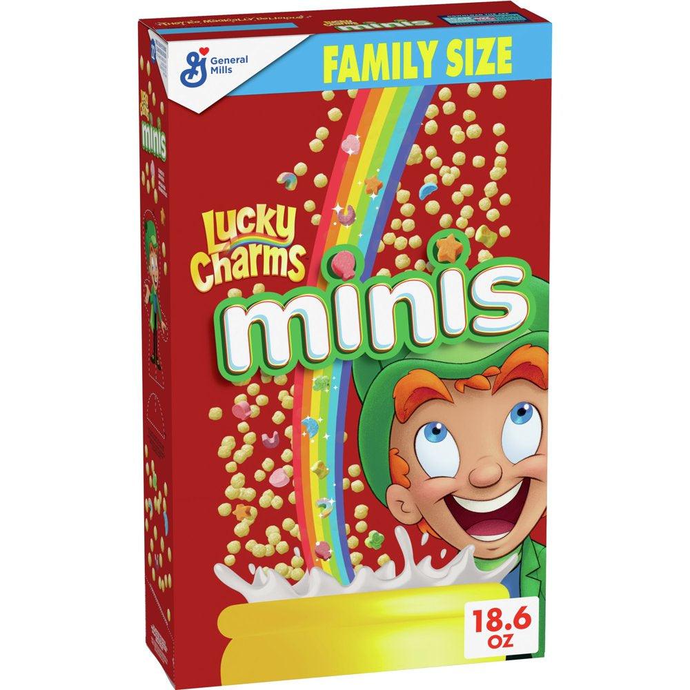 Lucky Charms Minis Cereal with Marshmallows, Kids Breakfast Cereal, Family Size, 18.6 Oz