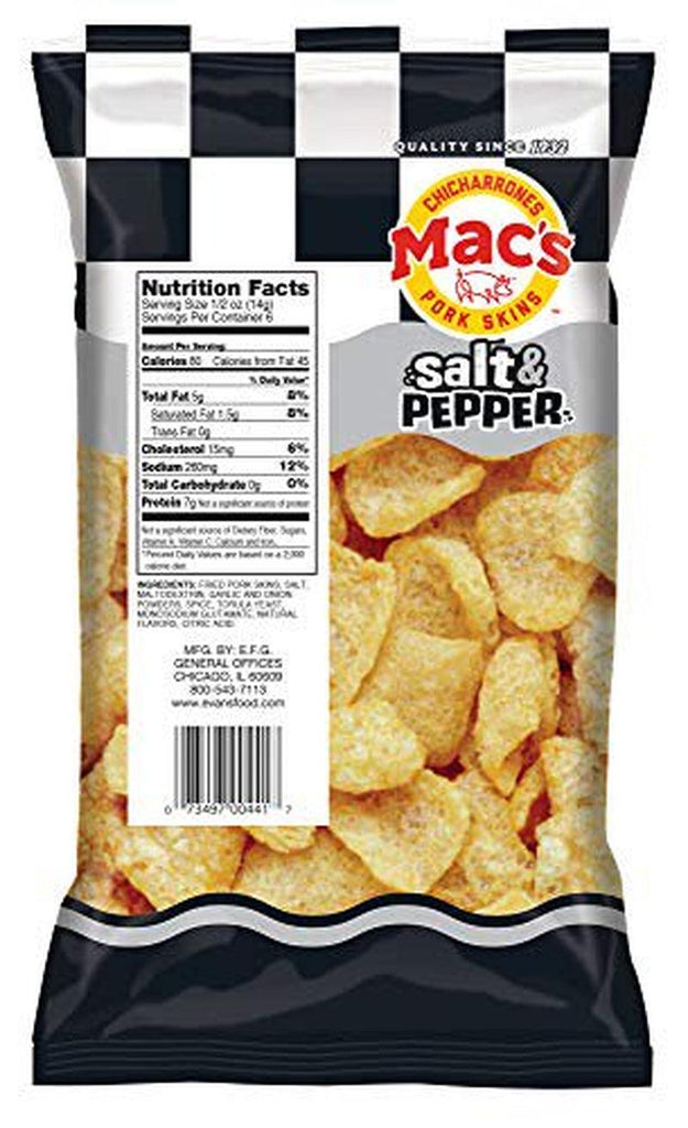 Mac’S Salt & Pepper Pork Skins - Low Carb, Keto Friendly Snack - Crunchy Chicharrones / Pork Rinds (3 Oz Bags, 12Ct)