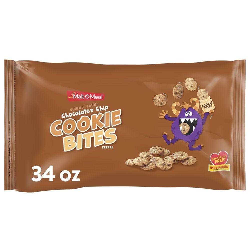 Malt-O-Meal Chocolatey Chip Cookie Bites Kids Breakfast Cereal, Family Size Bulk Bagged Cereal, 34 Oz - 1 Ct