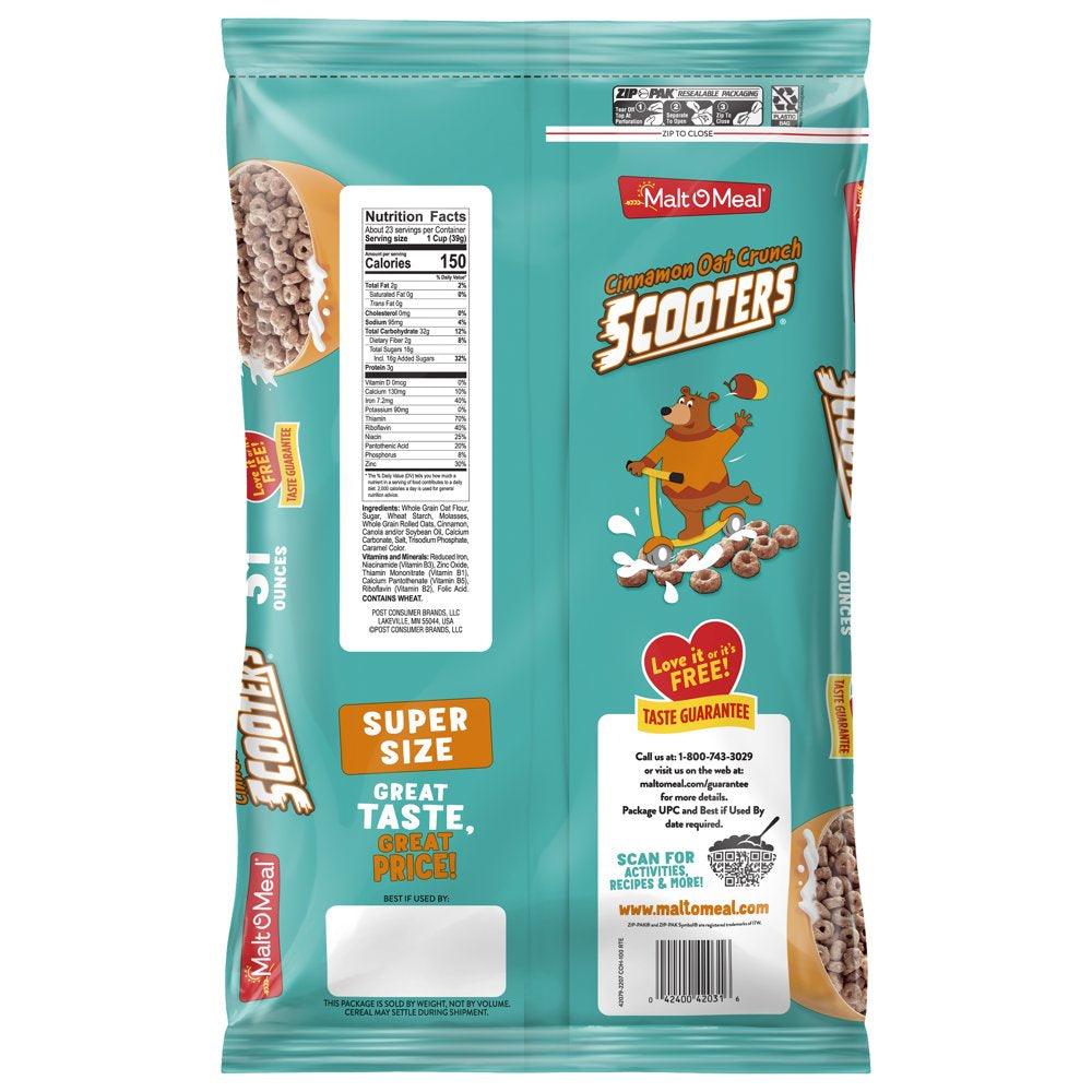 Malt-O-Meal Cinnamon Oat Crunch Scooters Cinnamon Cereal, Cinnamon Breakfast Cereal, 31 Oz Bag