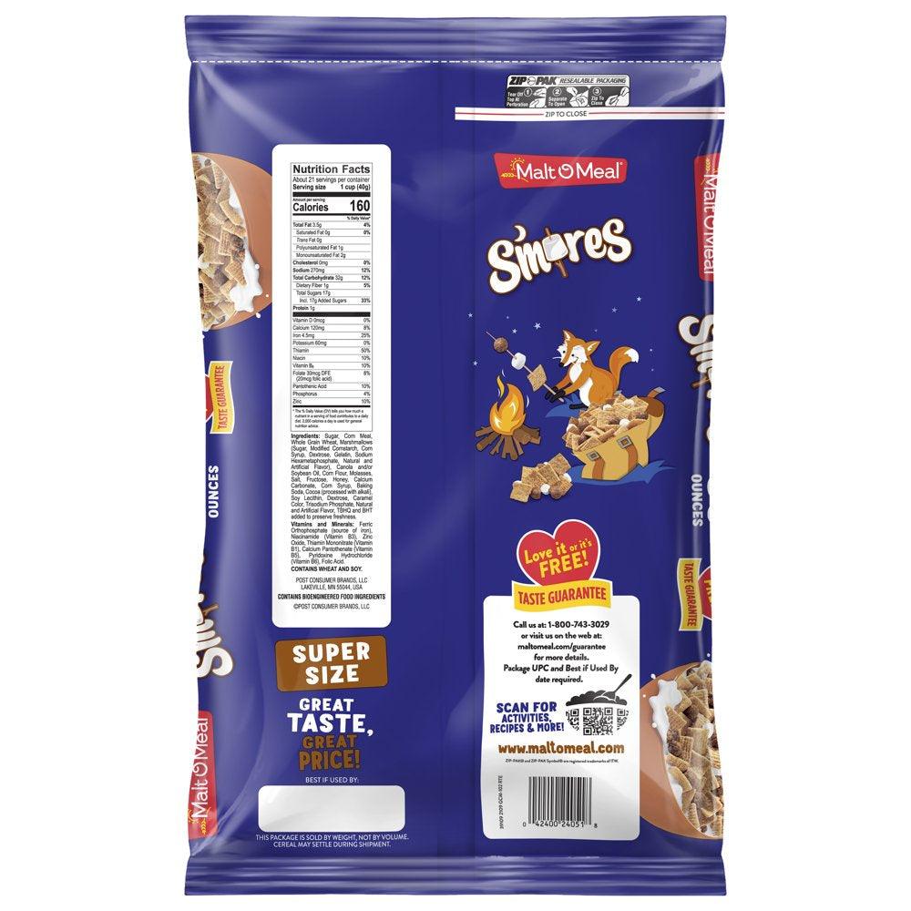 Malt-O-Meal S'Mores Breakfast Cereal, Smores Cereal, 30 Oz Resealable Cereal Bag