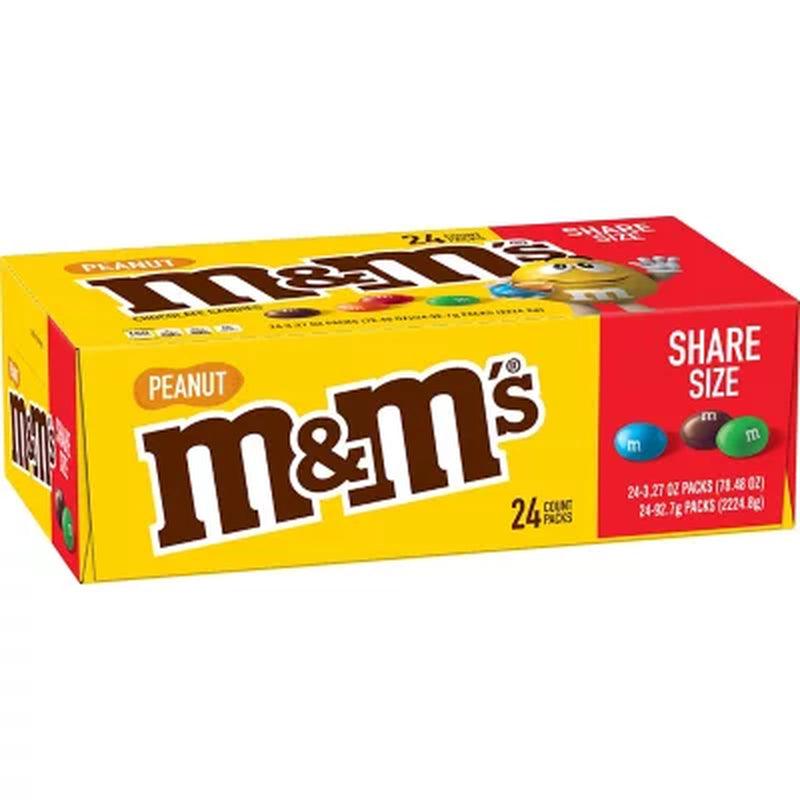 M&M'S Peanut Milk Chocolate Share Size Bulk Candy (3.27 Oz., 24 Ct.)