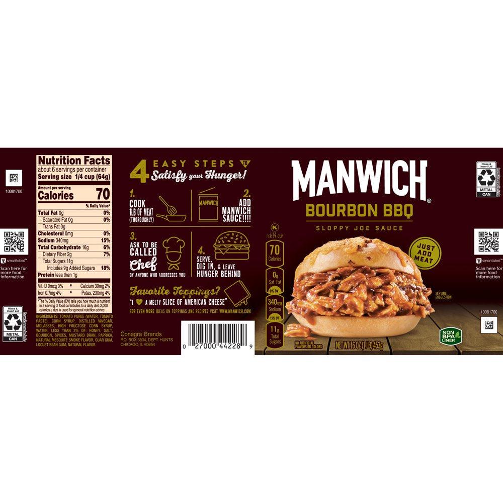 Manwich Sloppy Joe Sauce, Bourbon BBQ Flavor, Canned Sauce, 16 OZ