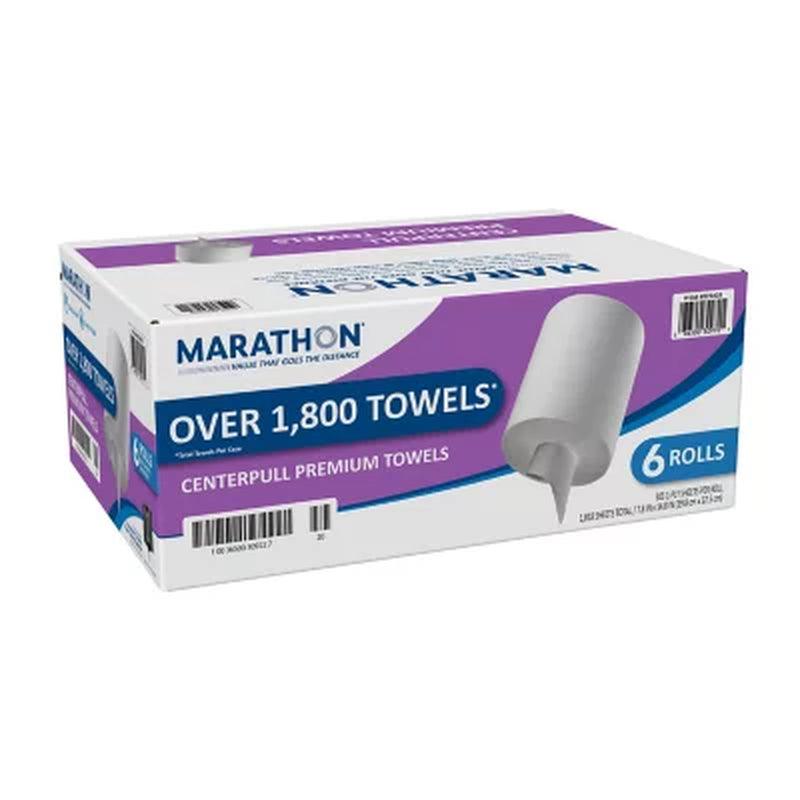 Marathon Premium Centerpull 1-Ply Paper Towels, White (303 Sheets/Roll, 6 Rolls)