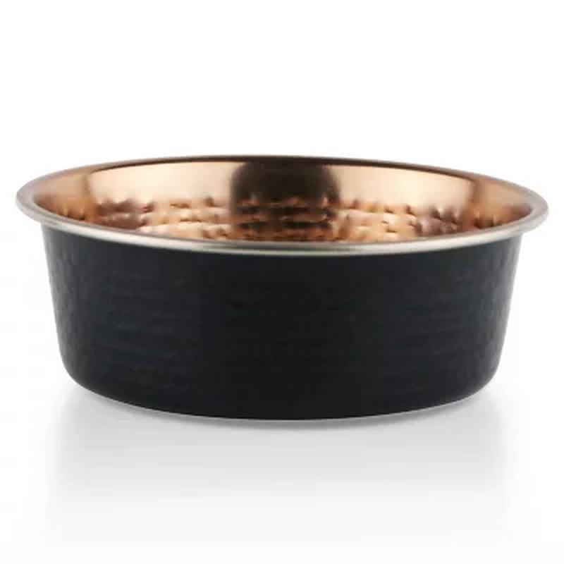 Matte Black & Hammered Copper Dog Bowl W/ Silicone Feet, 2 Pk. (Choose Size)