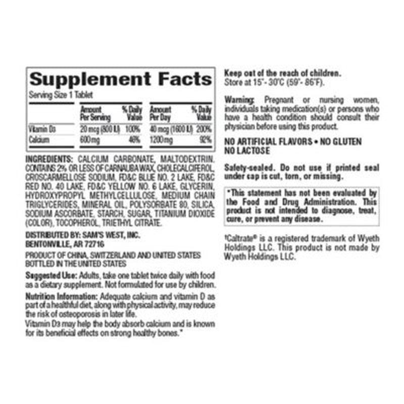 Member'S Mark 600Mg Calcium + D3 Dietary Supplement (600 Ct.)