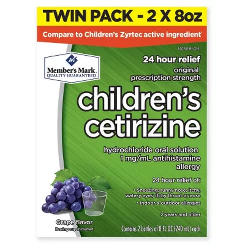 Member'S Mark Children'S Cetirizine Allergy Relief Oral Solution, Sugar-Free Grape Flavor (8 Oz., 2 Pk.)