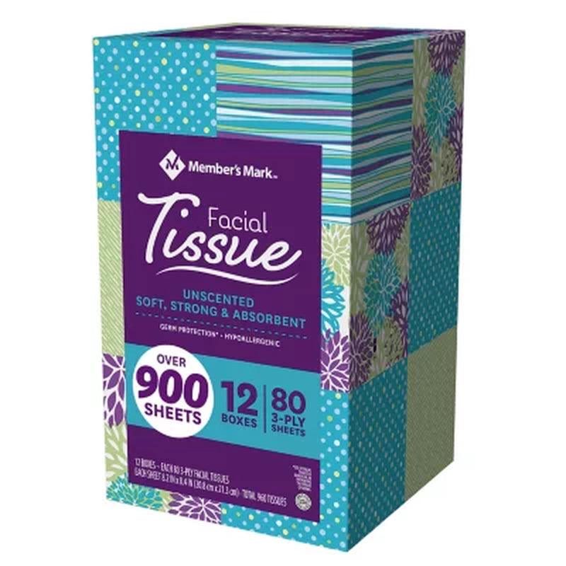 Member'S Mark Ultra Soft 3-Ply Facial Tissues, Cube Boxes (80 Tissues/Box, 12 Boxes)