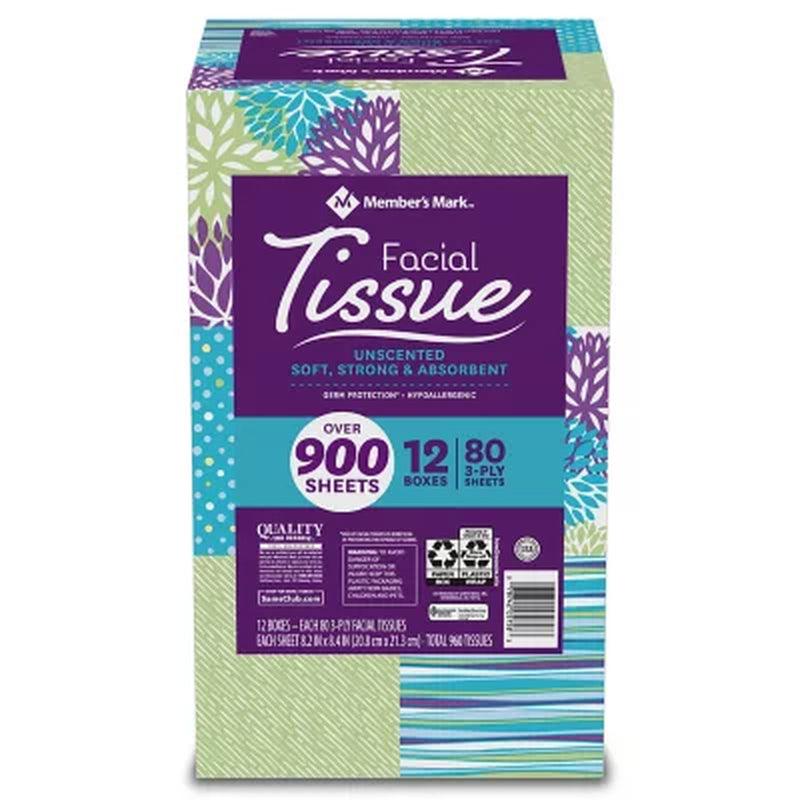 Member'S Mark Ultra Soft 3-Ply Facial Tissues, Cube Boxes (80 Tissues/Box, 12 Boxes)