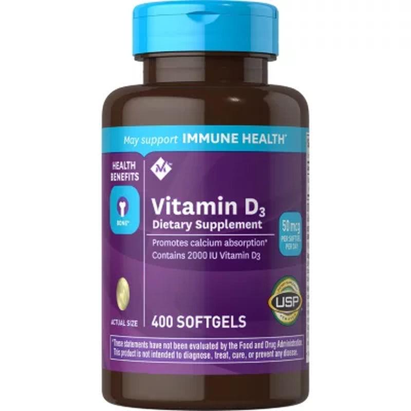 Member'S Mark Vitamin D3 50 Mcg (2000 IU) Dietary Supplement (400 Ct.)