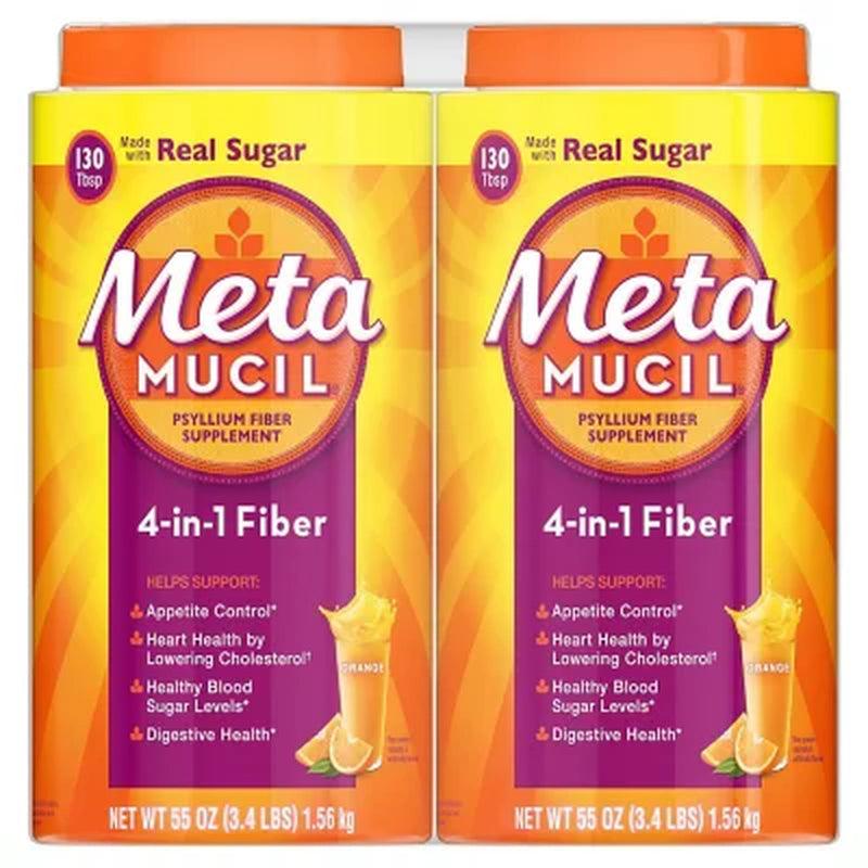 Metamucil Fiber 4-In-1 Psyllium Fiber Supplement Powder, Orange (55 Oz., 2 Pk.)