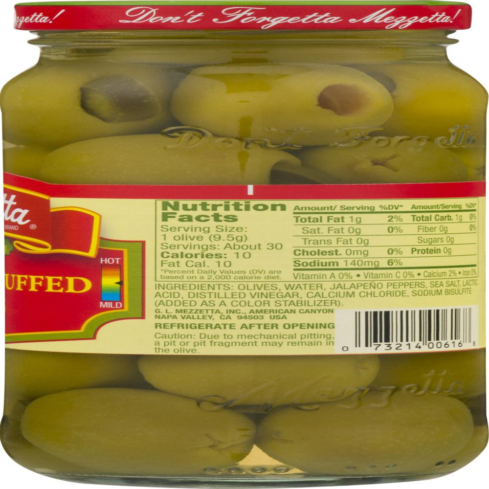 Mezzetta Jalapeño Stuffed Olives 16 Fl Oz Jar