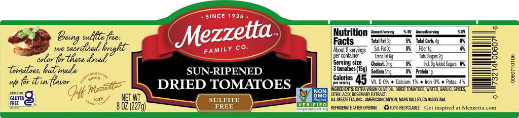 Mezzetta Sun-Ripened Dried Tomatoes Sulfite Free 8 Fl Oz Jar