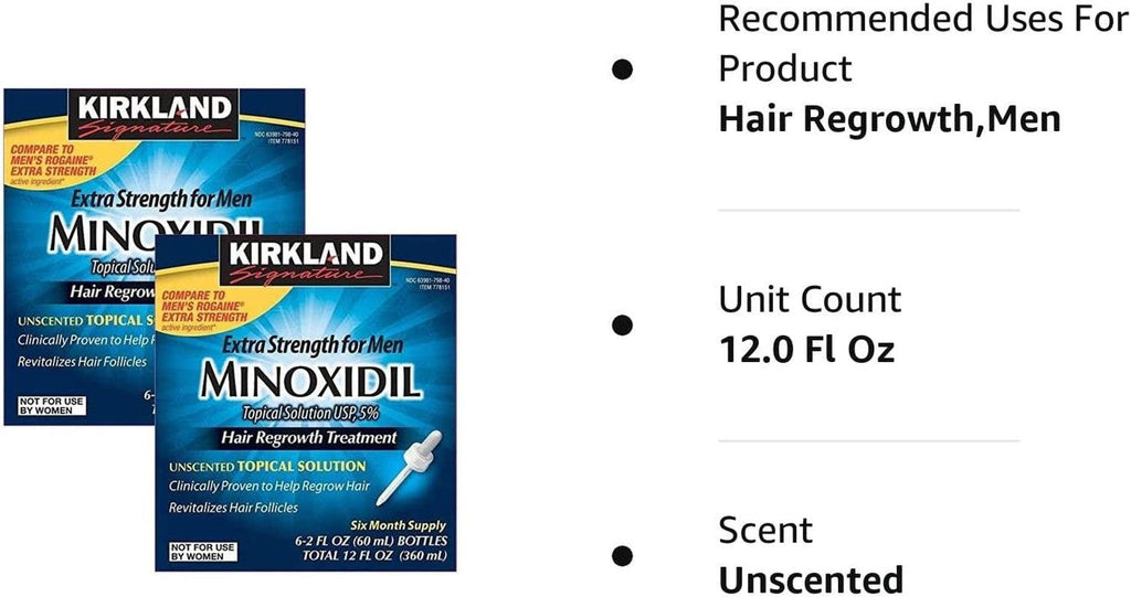 Minoxidil for Men 5% Minoxidil Hair Regrowth Treatment 12 Months Supply Unscented 1 Year, White