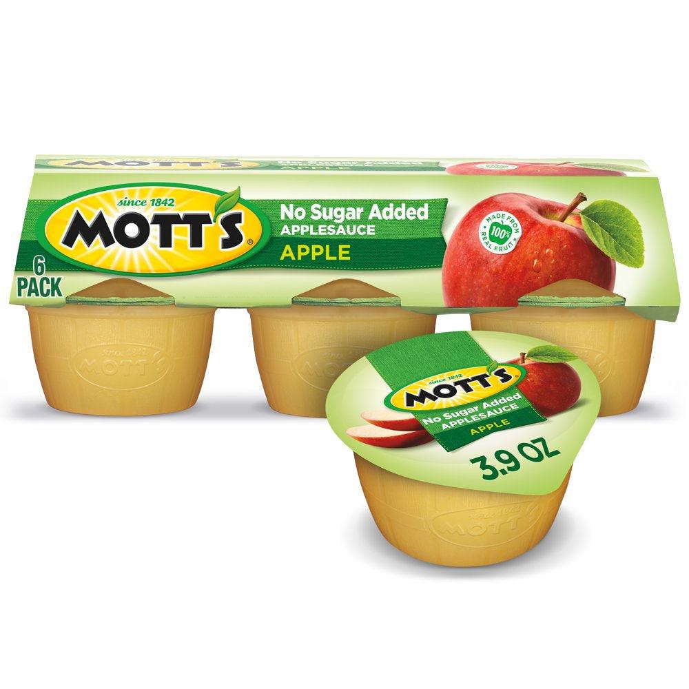 Mott'S No Sugar Added Applesauce, 3.9 Oz, 6 Count Cups