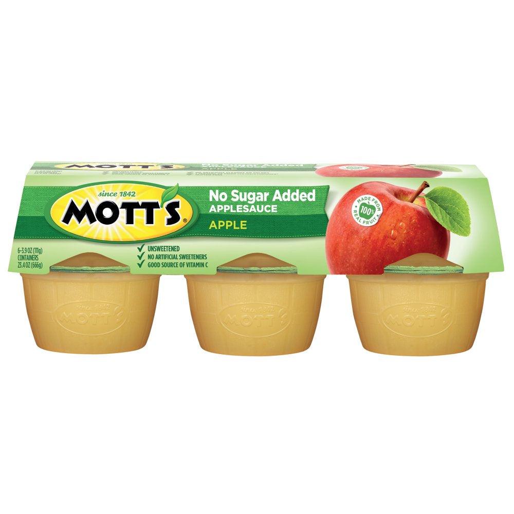 Mott'S No Sugar Added Applesauce, 3.9 Oz, 6 Count Cups