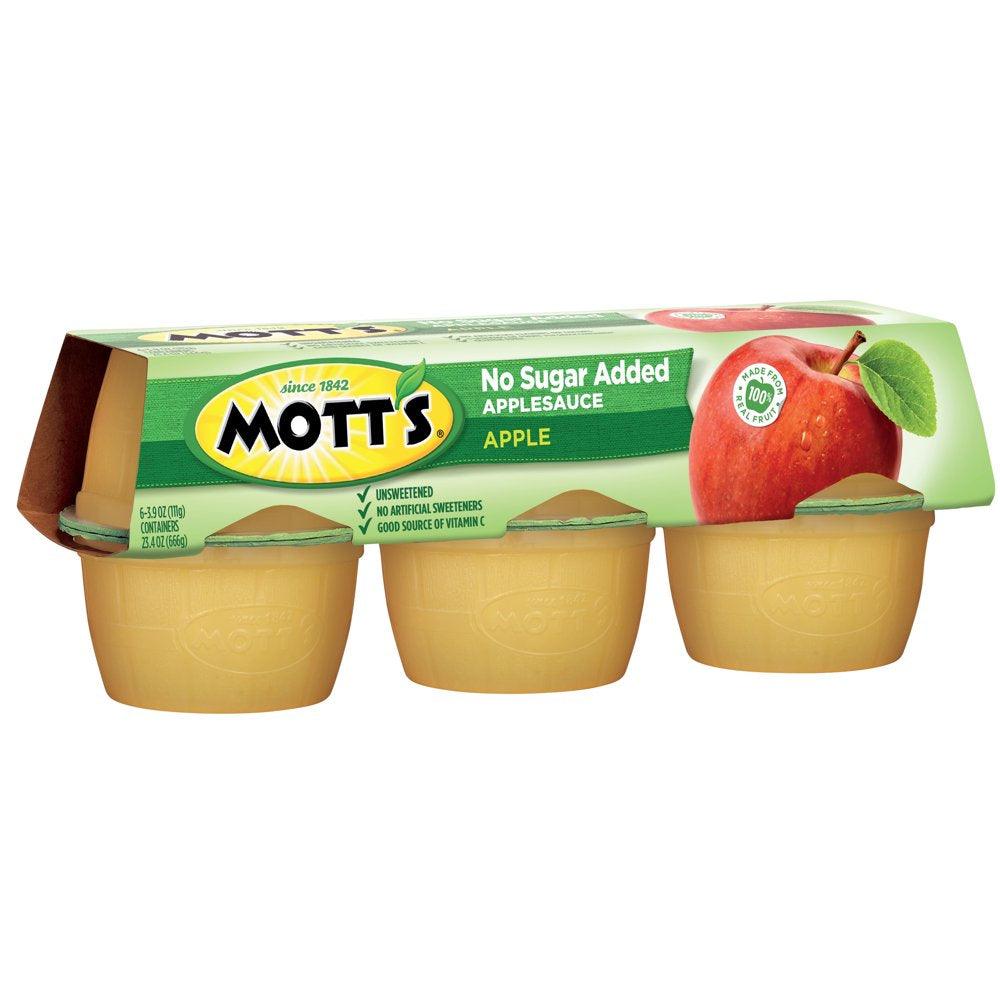 Mott'S No Sugar Added Applesauce, 3.9 Oz, 6 Count Cups