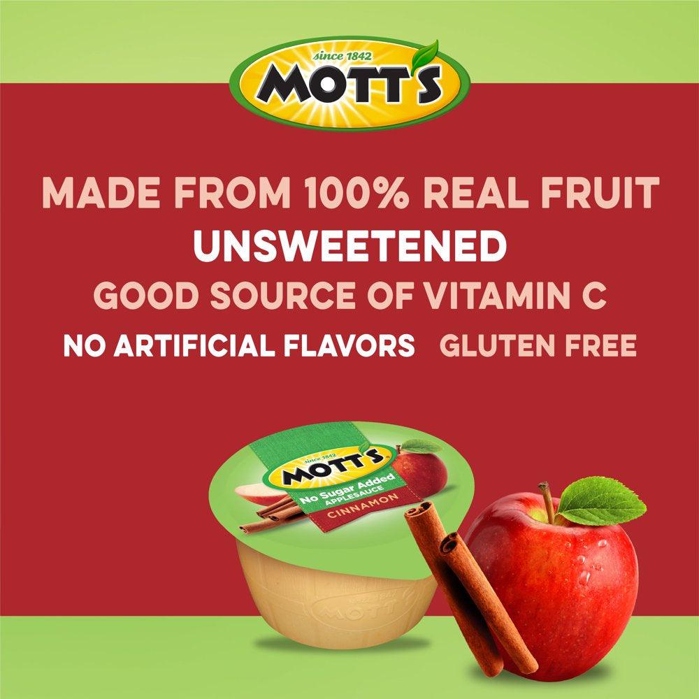 Mott'S No Sugar Added Cinnamon Applesauce, 3.9 Oz, 6 Count Cups