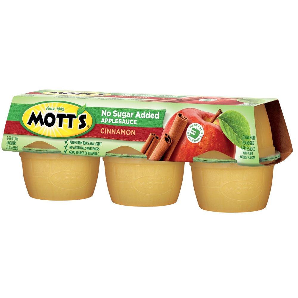 Mott'S No Sugar Added Cinnamon Applesauce, 3.9 Oz, 6 Count Cups