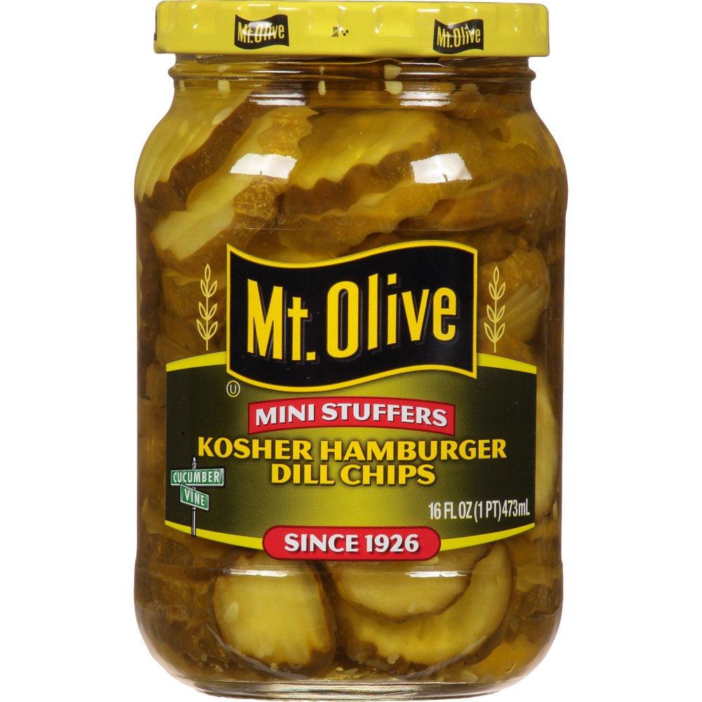 Mt. Olive Mini Stuffers Kosher Hamburger Dill Chips Pickles, 16 Fl Oz